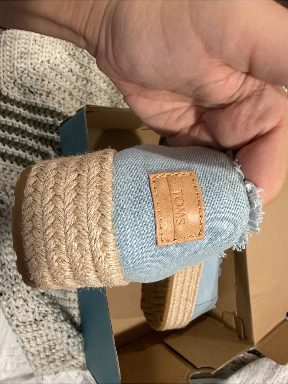 TOMS Light Blue Canvas Espadrille Platform Slip-On Shoes